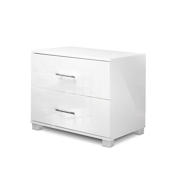 NNEDSZ  High Gloss Two Drawers Bedside Table - White