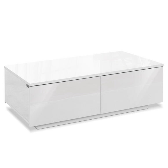 NNEDSZ Modern Coffee Table 4 Storage Drawers High Gloss Living Room Furniture White