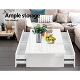 NNEDSZ Modern Coffee Table 4 Storage Drawers High Gloss Living Room Furniture White