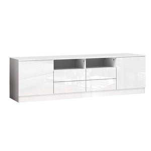NNEDSZ 180cm TV Cabinet Stand Entertainment Unit High Gloss Furniture 4 Storage Drawers White