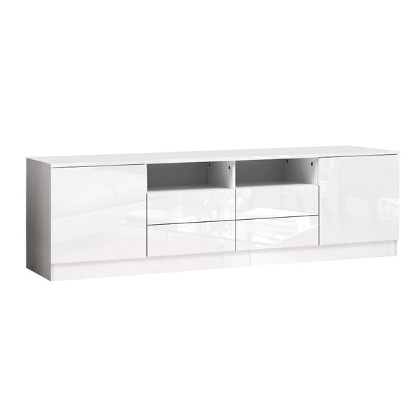 NNEDSZ 180cm TV Cabinet Stand Entertainment Unit High Gloss Furniture 4 Storage Drawers White