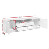 NNEDSZ 180cm TV Cabinet Stand Entertainment Unit High Gloss Furniture 4 Storage Drawers White
