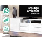 NNEDSZ 180cm TV Cabinet Stand Entertainment Unit High Gloss Furniture 4 Storage Drawers White