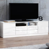 NNEDSZ 180cm TV Cabinet Stand Entertainment Unit High Gloss Furniture 4 Storage Drawers White