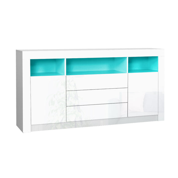 NNEDSZ Buffet Sideboard Cabinet 3 Drawers High Gloss Storage Cupboard LED