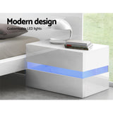 NNEDSZ Bedside Table 2 Drawers RGB LED Side Nightstand High Gloss Cabinet White