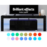 NNEDSZ TV Cabinet Entertainment Unit Stand RGB LED Gloss Furniture 160cm Black