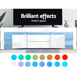 NNEDSZ TV Cabinet Entertainment Unit Stand RGB LED Gloss Furniture 200cm White