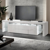 NNEDSZ TV Cabinet Entertainment Unit Stand RGB LED Gloss Furniture 200cm White