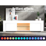 NNEDSZ TV Cabinet Entertainment Unit Stand RGB LED Gloss Furniture 130cm White