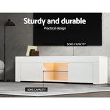 NNEDSZ TV Cabinet Entertainment Unit Stand RGB LED Gloss Furniture 130cm White