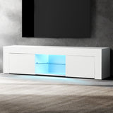 NNEDSZ TV Cabinet Entertainment Unit Stand RGB LED Gloss Furniture 130cm White