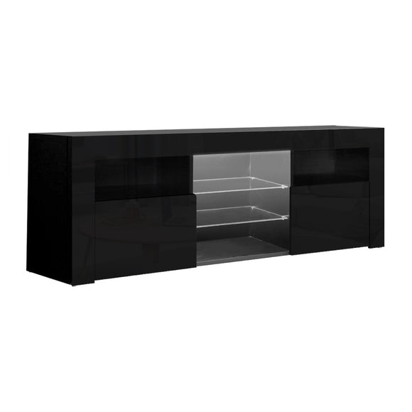 NNEDSZ 145cm RGB LED TV Cabinet Entertainment Unit Stand Gloss Furniture Black