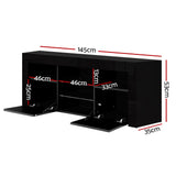 NNEDSZ 145cm RGB LED TV Cabinet Entertainment Unit Stand Gloss Furniture Black