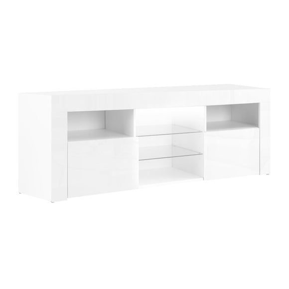 NNEDSZ TV Cabinet Entertainment Unit Stand RGB LED Gloss Furniture 145cm White
