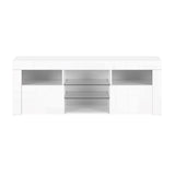 NNEDSZ TV Cabinet Entertainment Unit Stand RGB LED Gloss Furniture 145cm White