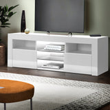 NNEDSZ TV Cabinet Entertainment Unit Stand RGB LED Gloss Furniture 145cm White