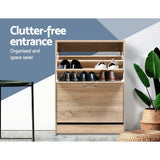 NNEDSZ Shoe Cabinet Shoes Storage Rack 24 Pairs Organiser Shelf Cupboard Oak