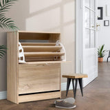 NNEDSZ Shoe Cabinet Shoes Storage Rack 24 Pairs Organiser Shelf Cupboard Oak