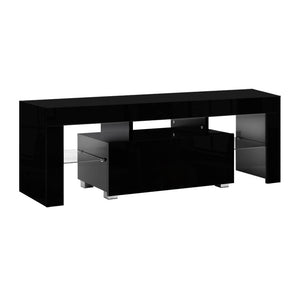 NNEDSZ TV Cabinet Entertainment Unit Stand RGB LED Gloss Furniture 130cm Black