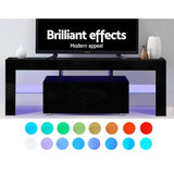 NNEDSZ TV Cabinet Entertainment Unit Stand RGB LED Gloss Furniture 130cm Black