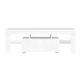 NNEDSZ 130cm RGB LED TV Stand Cabinet Entertainment Unit Gloss Furniture Drawer Tempered Glass Shelf White