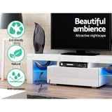 NNEDSZ 130cm RGB LED TV Stand Cabinet Entertainment Unit Gloss Furniture Drawer Tempered Glass Shelf White