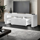 NNEDSZ 130cm RGB LED TV Stand Cabinet Entertainment Unit Gloss Furniture Drawer Tempered Glass Shelf White