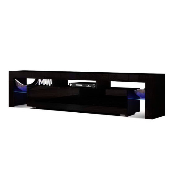 NNEDSZ 189cm RGB LED TV Stand Cabinet Entertainment Unit Gloss Furniture Drawers Tempered Glass Shelf Black