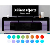 NNEDSZ 189cm RGB LED TV Stand Cabinet Entertainment Unit Gloss Furniture Drawers Tempered Glass Shelf Black