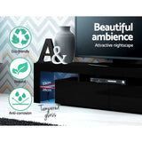 NNEDSZ 189cm RGB LED TV Stand Cabinet Entertainment Unit Gloss Furniture Drawers Tempered Glass Shelf Black