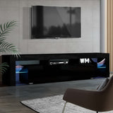 NNEDSZ 189cm RGB LED TV Stand Cabinet Entertainment Unit Gloss Furniture Drawers Tempered Glass Shelf Black