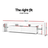 NNEDSZ 189cm RGB LED TV Stand Cabinet Entertainment Unit Gloss Furniture Drawers Tempered Glass Shelf White