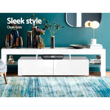 NNEDSZ 189cm RGB LED TV Stand Cabinet Entertainment Unit Gloss Furniture Drawers Tempered Glass Shelf White