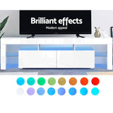 NNEDSZ 189cm RGB LED TV Stand Cabinet Entertainment Unit Gloss Furniture Drawers Tempered Glass Shelf White
