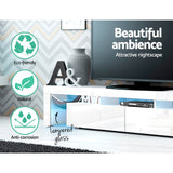 NNEDSZ 189cm RGB LED TV Stand Cabinet Entertainment Unit Gloss Furniture Drawers Tempered Glass Shelf White