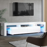NNEDSZ 189cm RGB LED TV Stand Cabinet Entertainment Unit Gloss Furniture Drawers Tempered Glass Shelf White