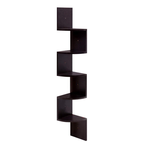 NNEDSZ 5 Tier Corner Wall Floating Shelf Mount Display Bookshelf Rack Brown