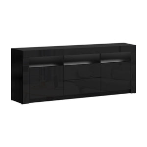 NNEDSZ TV Cabinet Entertainment Unit Stand RGB LED Gloss Drawers 160cm Black