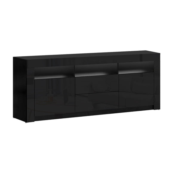 NNEDSZ TV Cabinet Entertainment Unit Stand RGB LED Gloss Drawers 160cm Black