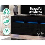 NNEDSZ TV Cabinet Entertainment Unit Stand RGB LED Gloss Drawers 160cm Black
