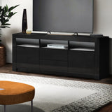 NNEDSZ TV Cabinet Entertainment Unit Stand RGB LED Gloss Drawers 160cm Black