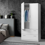 NNEDSZ 2 Doors Wardrobe Bedroom Closet Storage Cabinet Organiser Armoire 180cm White