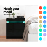 NNEDSZ Bedside Tables Side Table Drawers RGB LED High Gloss Nightstand Black