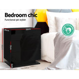 NNEDSZ Bedside Tables Side Table RGB LED Lamp 3 Drawers Nightstand Gloss Black