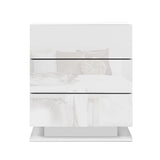 NNEDSZBedside Tables Side Table RGB LED Lamp 3 Drawers Nightstand Gloss White