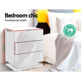 NNEDSZBedside Tables Side Table RGB LED Lamp 3 Drawers Nightstand Gloss White
