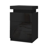 NNEDSZ Bedside Tables Side Table 3 Drawers RGB LED High Gloss Nightstand Black