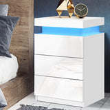 NNEDSZ Bedside Tables Side Table 3 Drawers RGB LED High Gloss Nightstand White