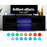 NNEDSZ TV Cabinet Entertainment Unit Stand RGB LED Gloss Furniture 160cm Black